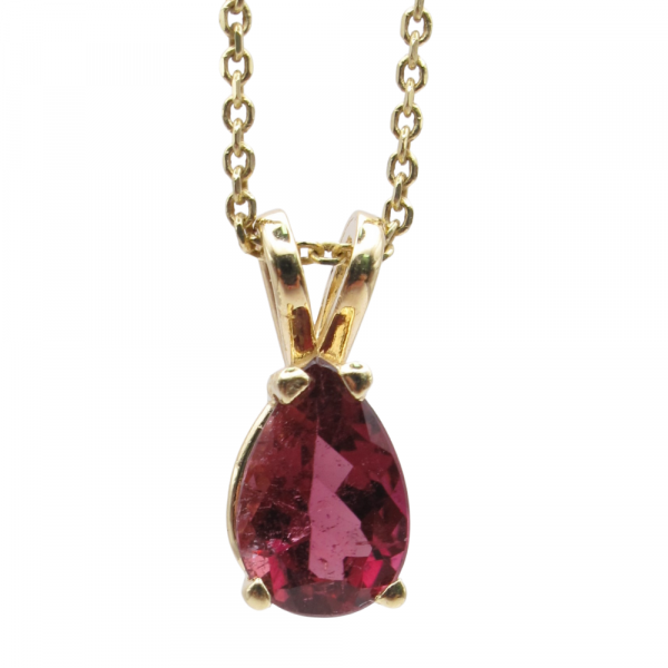 1 Carat Pear Rubellite Necklace Yellow Gold