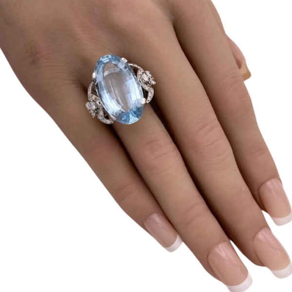 16.71ctw Aquamarine and Diamond Statement 14K White Gold