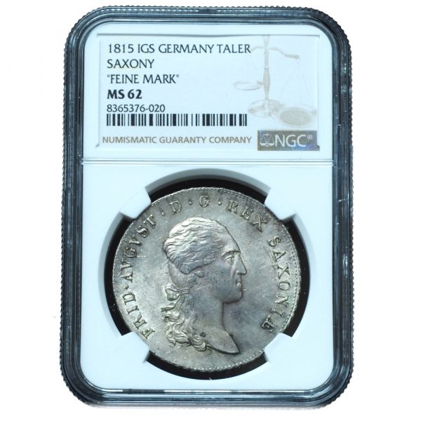 1815-IGS Germany Saxony Taler Feine Mark MS62 NGC