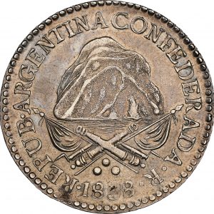 1838-R Argentina 8 Reales La Rioja Coin Rotation AU58 NGC