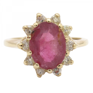 2 carat Ruby Diamond Halo Ring Gold 14k