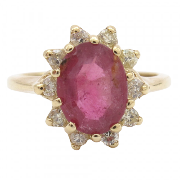 2 carat Ruby Diamond Halo Ring Gold 14k