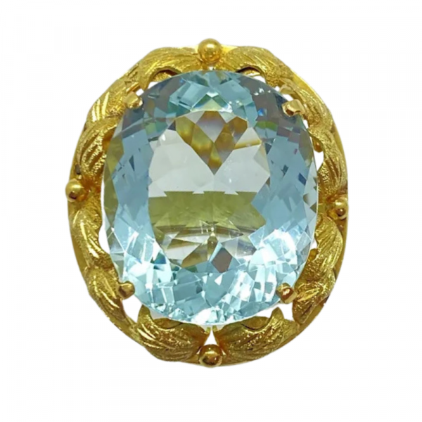 30.32ct Mid-Century Oval Aquamarine Statement Ring 18K Gold (2)