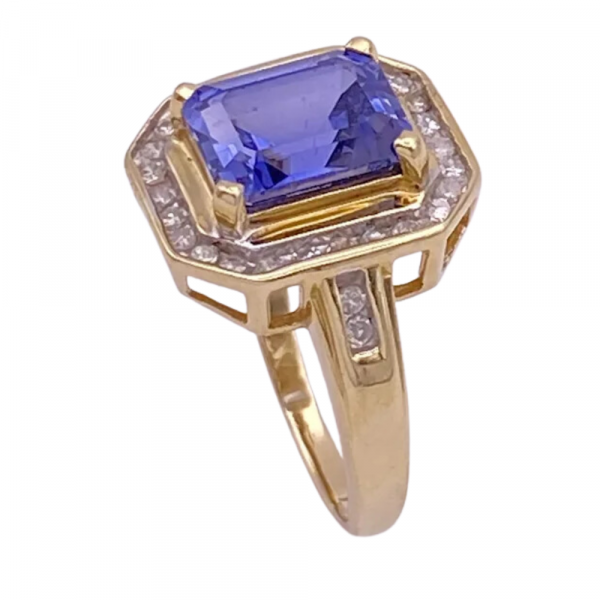 5.04ctw Emerald Cut Sapphire with Diamond Halo Ring 14K (1)