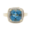 Checkerboard Blue Topaz Diamond Halo Ring Gold