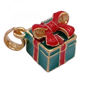 Christmas Present Charm 14K Gold Colorful Enamel Bow Topped Gift Box (2)