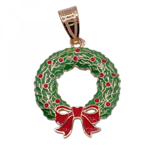 Holiday Christmas Wreath Enameled Charm 14K