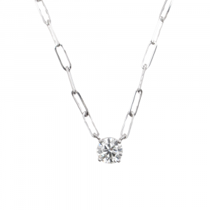 Paperclip Diamond Solitaire Necklace White Gold .61