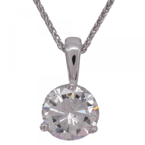 1 carat Diamond Solitaire Three Prong Necklace White Gold