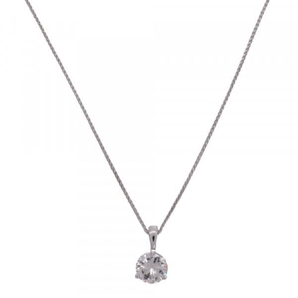 1 carat Diamond Solitaire Three Prong Necklace White Gold Full