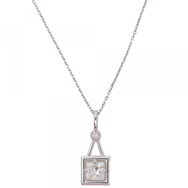 1 carat Princess Necklace with Frame White Gold