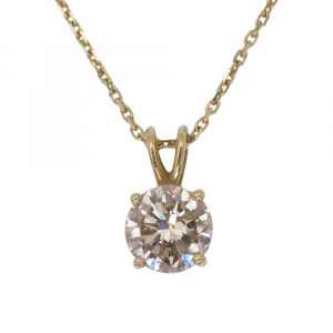 1.25 Round Diamond Champagne Solitaire Necklace Yellow Gold Close