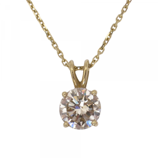 1.25 Round Diamond Champagne Solitaire Necklace Yellow Gold Close