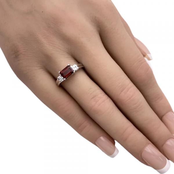 1.31ctw Emerald Cut Garnet Ring 14K White Gold (1)