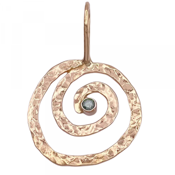 .10ct Green Diamond Hammered Spiral Pendant 14K