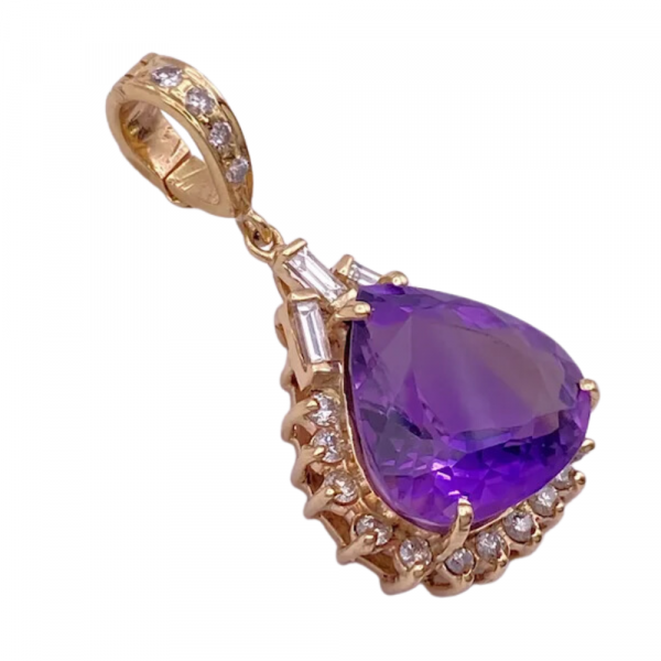 14.98ctw Amethyst and Diamond Halo Pendant 14K (1)