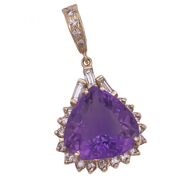 14.98ctw Amethyst and Diamond Halo Pendant 14K (2)