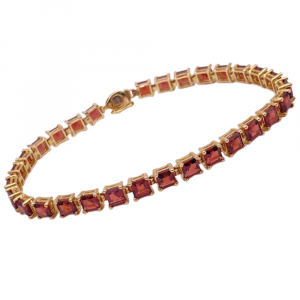 15ctw Princess Cut Garnet Line Bracelet 14K Gold