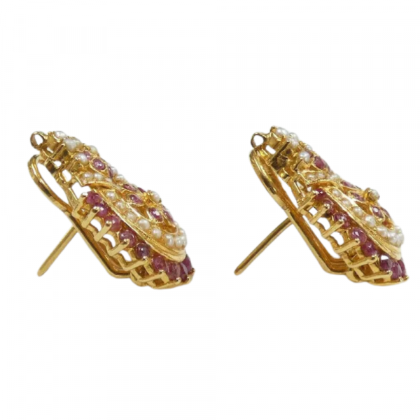 2.24ctw Ruby & Seed Pearl Earrings 22k Yellow Gold (3)