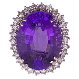 20.84ctw Amethyst and Diamond Halo Ring 14K (2)