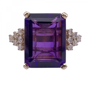 25.43ctw Emerald Cut Siberian Amethyst & Diamond Ring 14K Gold (2)