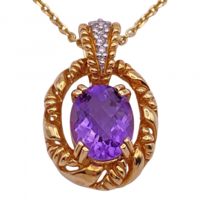 3.32ctw Oval Amethyst Pendant Necklace 14K Gold (1)