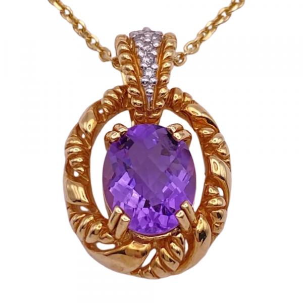 3.32ctw Oval Amethyst Pendant Necklace 14K Gold (1)