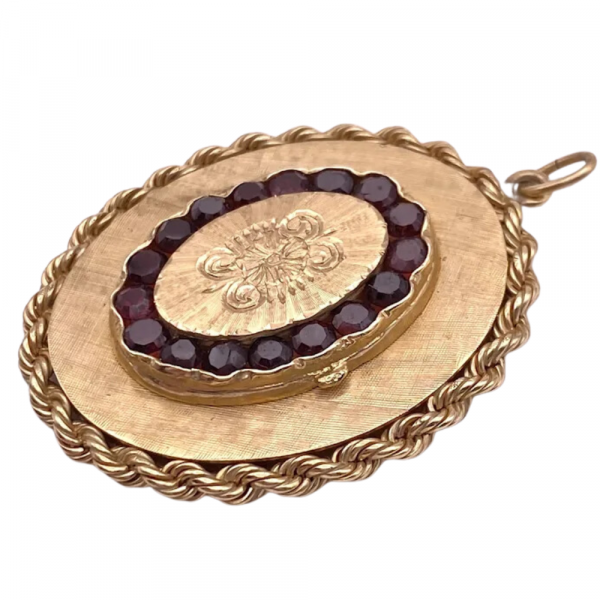 3.91ctw Garnet Jeweled Locket Pendant 14K Gold (2)