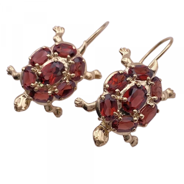 5.44ctw Garnet Tortoise or Turtle Dangle Earrings 14K (2)