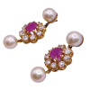 6.68ctw Diamond Halo Ruby & Pearl Dangle Earrings 14K (1)