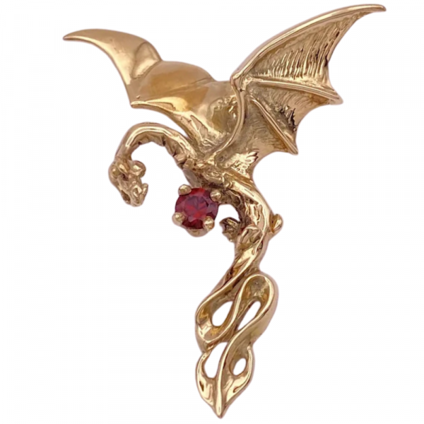 .65ct Garnet Dragon Pendant 14K Gold