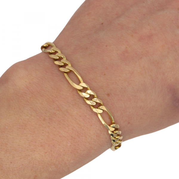 6mm Figaro Link Bracelet Yellow Gold Worn