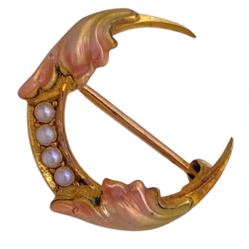 Art Nouveau Crescent Seed Pearl Brooch 14K (2)