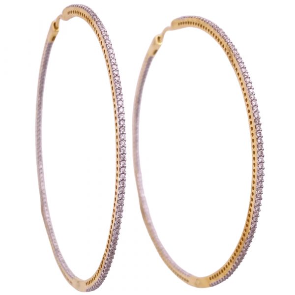 BIG Diamond Hoop Earrings Inside Out Design 18K Gold .68 Carat TW