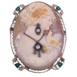 Cameo En Habille Detailed Frame Pendant Brooch 14K (2)