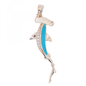 Enamel Diamond Hammerhead Shark Yellow Gold