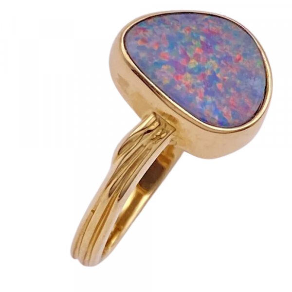 Flashy Freeform Colorful Boulder Opal Ring 14K (1)