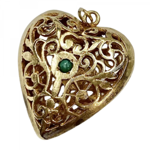 Large Filigree Heart Turquoise Pendant Charm 14K