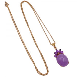 Lavender Jade and Amethyst Pendant Necklace 14K