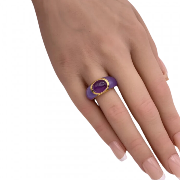 Lavender Jade and Cabochon Amethyst Ring 14K Gold (3)