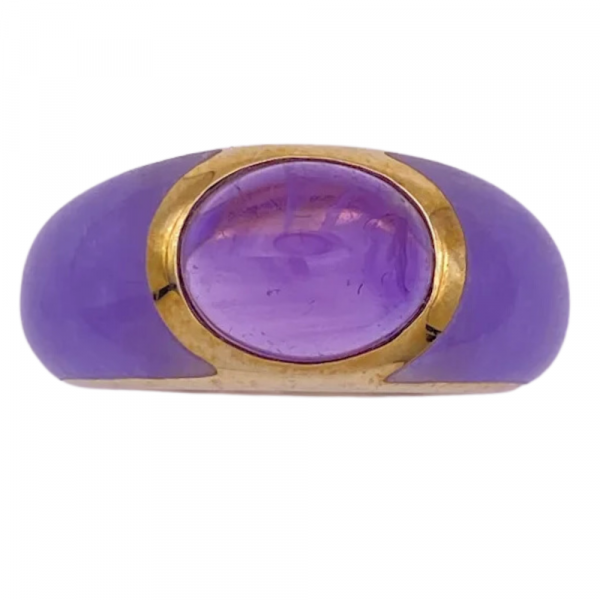 Lavender Jade and Cabochon Amethyst Ring 14K Gold