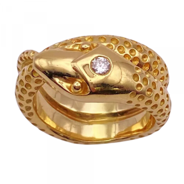 Ouroboros Diamond Snake Ring 18K Yellow Gold