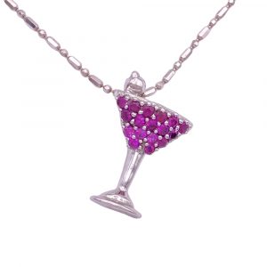 Ruby Cosmopolitan Martini Pendant Necklace 14K White Gold Close up