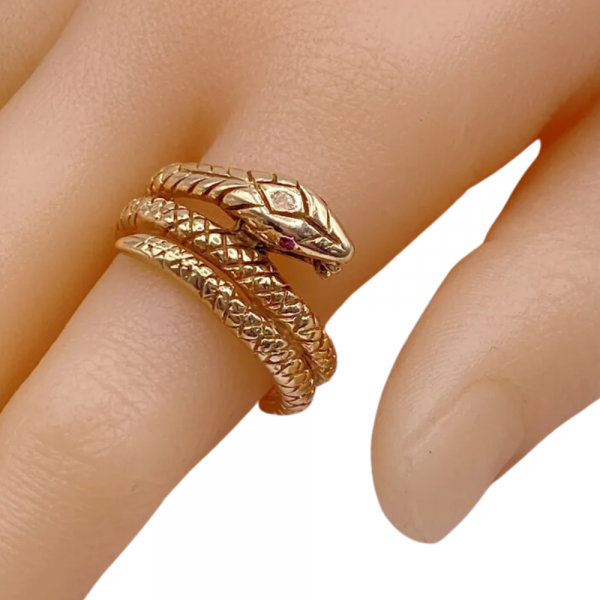 Ruby & Garnet Wrapped Snake Ring 14K Yellow Gold (2)