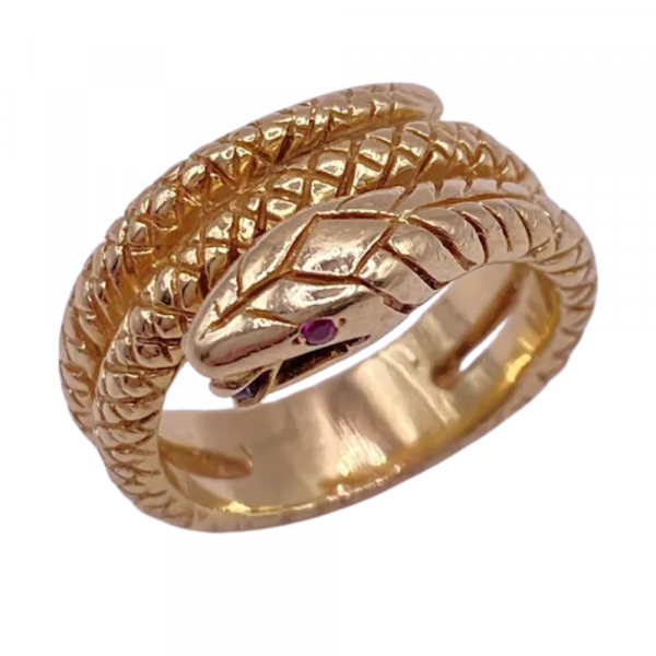 Ruby & Garnet Wrapped Snake Ring 14K Yellow Gold