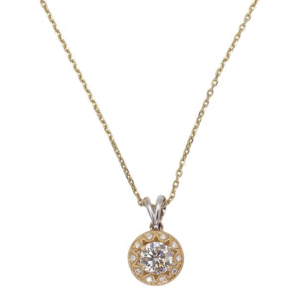 Sunshine Halo 1 carat Diamond Necklace 14k Two Tone