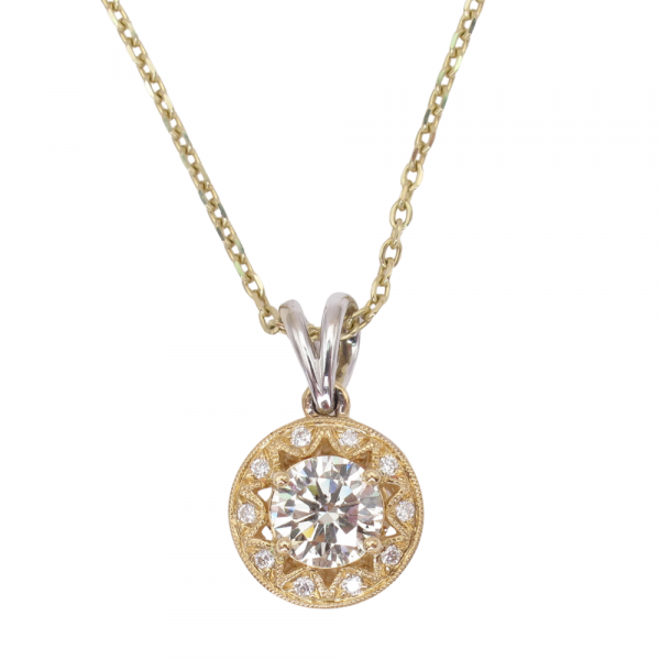 Sunshine Halo 1 carat Diamond Necklace 14k Two Tone CLose