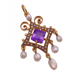 Victorian Amethyst & Pearl Lavaliere Pendant