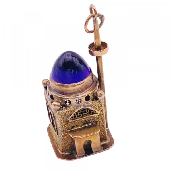 Vintage Amethyst Topped 3D Temple Charm 14K Gold