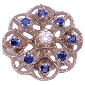 0.44ctw Vintage Flower Design Ring 14K White Gold Sapphire and Diamond